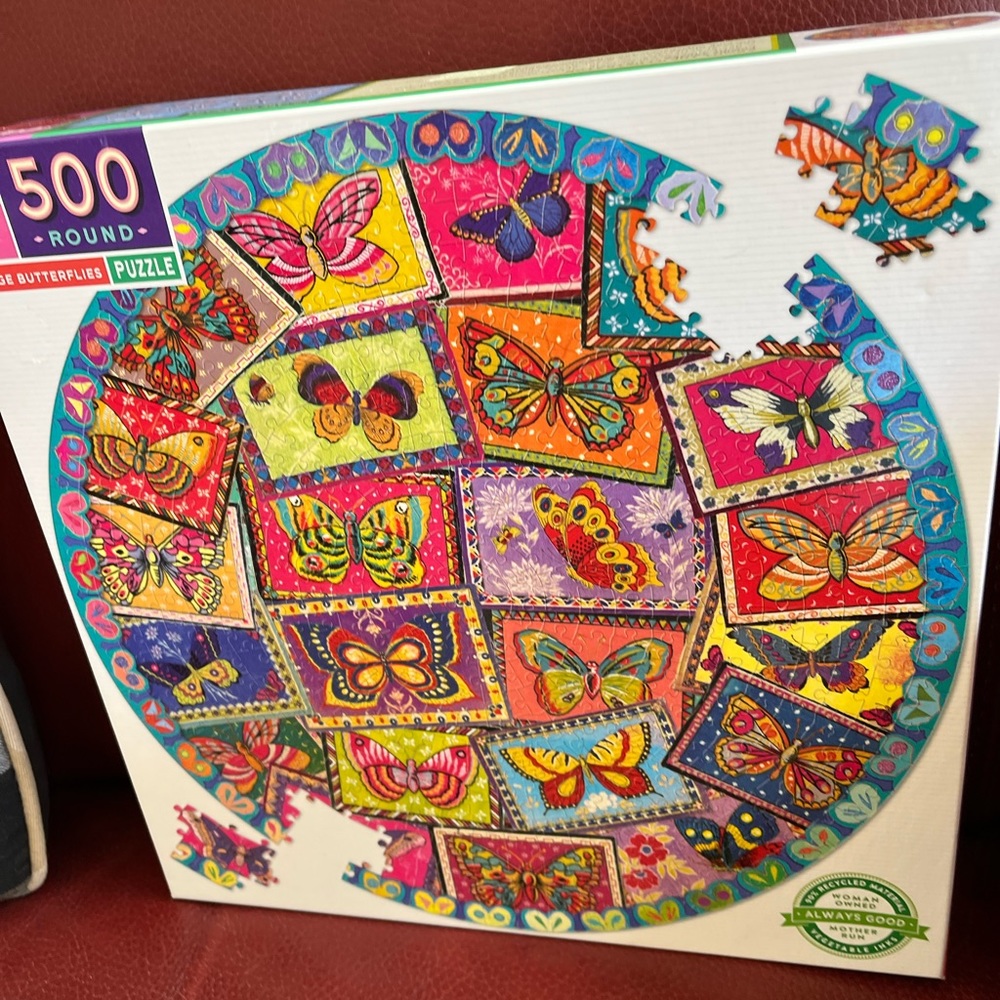 Jigsaw puzzle, so fun matching the rim to the butterfly